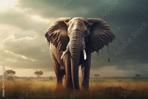 an elephant with tusks. Ai ilustration. digital painting. Generative AI Artificial Intelligence Artwork