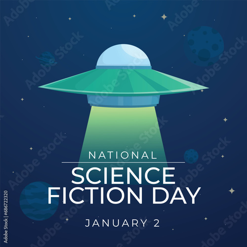 Flyers honoring National Science Fiction Day or promoting associated events can utilize National Science Fiction Day vector graphics. design of flyers, celebratory materials.