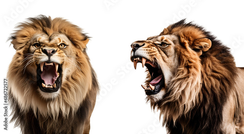 King of Lions: Set of Aggressive Roaring Lion Portraits, Isolated on Transparent Background, PNG photo