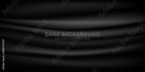 Abstract futuristic dark black background with waved design. Realistic 3d wallpaper with luxury flowing lines. Elegant backdrop for poster, website, brochure, banner, app etc…. Eps10 vector illustrati
