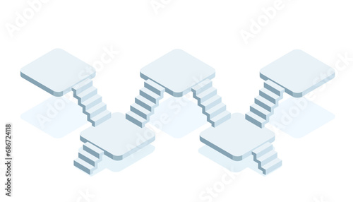 isometric platforms with steps, in color on a white background, design element