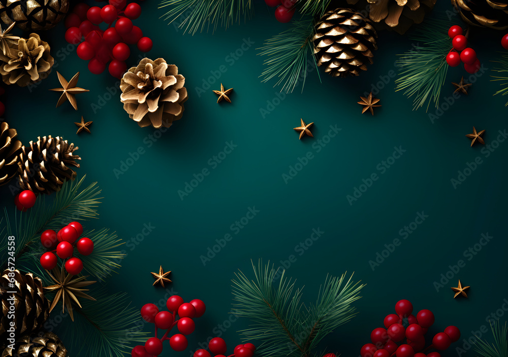 christmas background with branches and cones