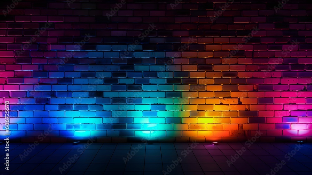 Lively Neon Lights on Vibrant Brick Wall, Vibrant Colors, Energetic, Urban Environment, Illuminated Lively Neon Lights on Vibrant Brick Wall, Vibrant Colors, Energetic, Urban Environment, Illuminated