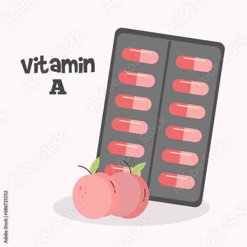 Flat Design Illustration with Vitamin A Pack on Table and Peach