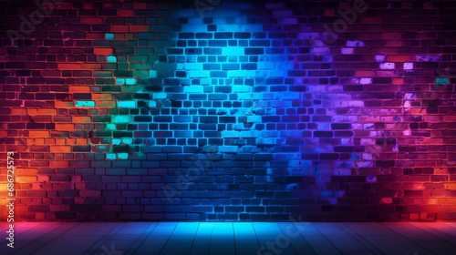 Lively Neon Lights on Vibrant Brick Wall  Vibrant Colors  Energetic  Urban Environment  Illuminated