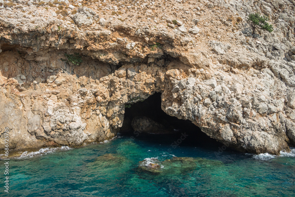 Pirate Cave in Alanya. Mediterranean Sea. Cave entrance