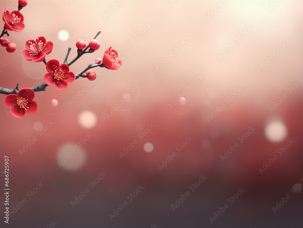 Chinese New Year Style Cherry Blossom Lantern Red Background Chinese New Year Style Cherry Blossom Lantern Red Background