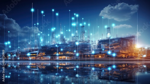 Wallpaper Mural Modern factory, communication network. Telecommunication. IoT, Internet of Things, ICT, Information communication Technology,. Smart factory. Digital transformation, cloud connecting, generate by AI Torontodigital.ca