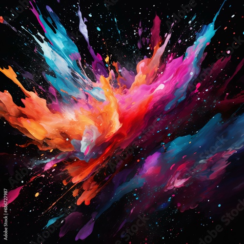 Screensaver: abstract brightly colored splashes on black background.
