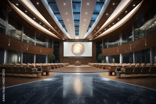 auditorium for large-scale conferences, bright and modern building.