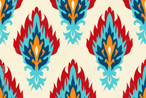 Ikat pattern, Features distinct styles, varying across regions from Turkmenistan to Tajikistan