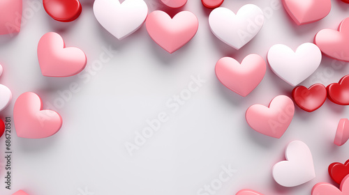 A minimalist design with a single large 3D heart in the center, surrounded by smaller hearts, Hearts background, 3D style, Valentine’s Day, with copy space photo