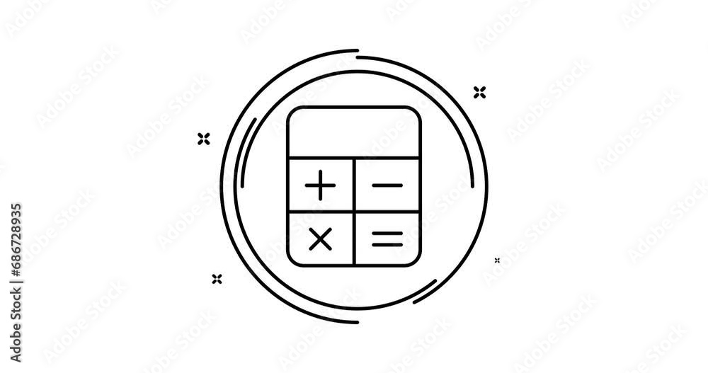calculator animated outline icon with alpha channel. calculator rotation appearance 4k video animation for web, mobile and ui design