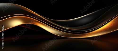 Abstract curved gold lines on black background. Abstract background