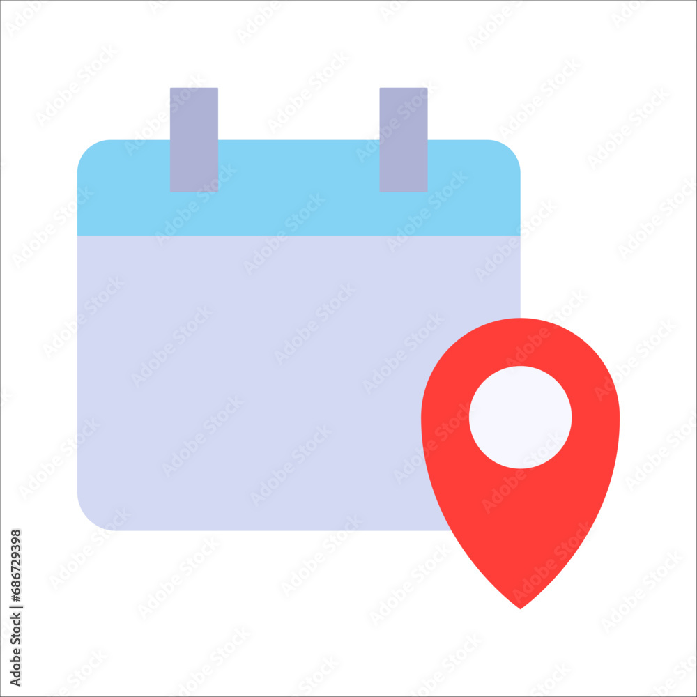 Calendar with map pin icon. Event location, meeting place symbol. vector illustration on white background Calendar with map pin icon. Event location, meeting place symbol. vector illustration on white background