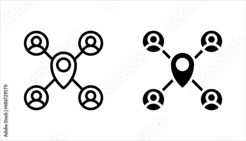 meeting location or team place thin line icon. concept of real estate company symbol or public space badge, vector illustration on white background