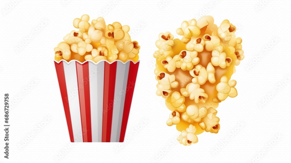 Popcorn isolated on white background, created with Generative Ai technology. Popcorn isolated on white background, created with Generative Ai technology.
