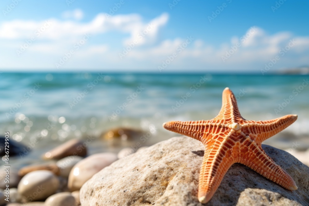 Orange Starfish Resting on Sandy Beach Rock Orange Starfish Resting on Sandy Beach Rock