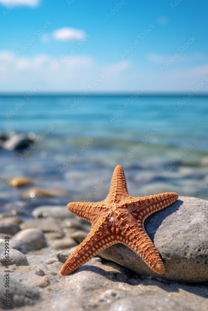 Orange Starfish Resting on Sandy Beach Rock Orange Starfish Resting on Sandy Beach Rock