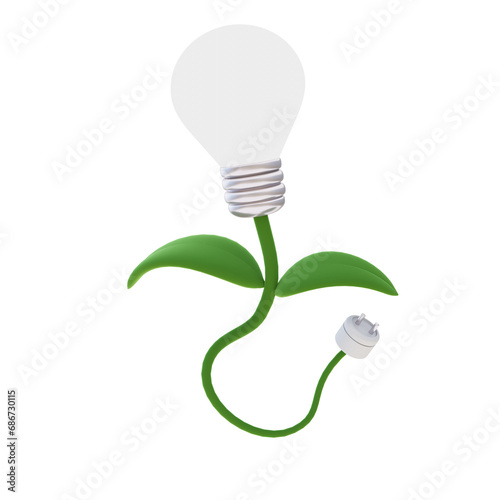 3d illustration of saving energy and go green concept with light bulb plant on yellow background.3d render.