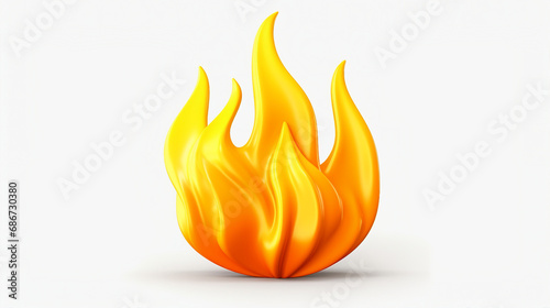 Fiery 3D Flame Icon Isolated on White Background - Dynamic Burning Symbol of Heat and Passion, Perfect for Hot Concepts and Energetic Designs.
