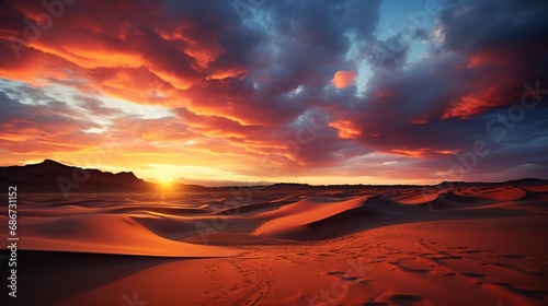 Dry cracked earth in desert at sunset © antusher