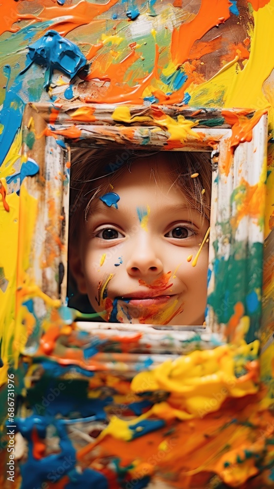 Fototapeta premium A young child with paint all over his face