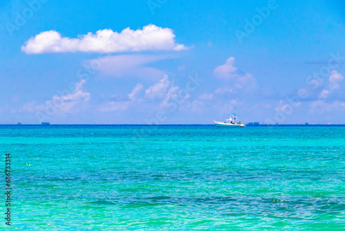 Boats yachts catamaran jetty ferry Playa del Carmen Cozumel Mexico. © arkadijschell
