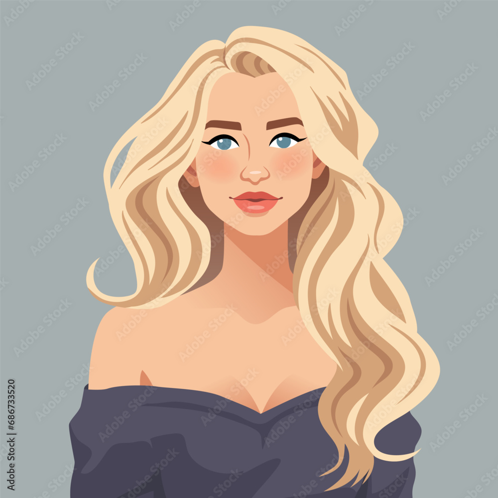 Beautiful blonde in an evening dress. Fashion and beauty concept. Flat vector illustration. Beautiful blonde in an evening dress. Fashion and beauty concept. Flat vector illustration.