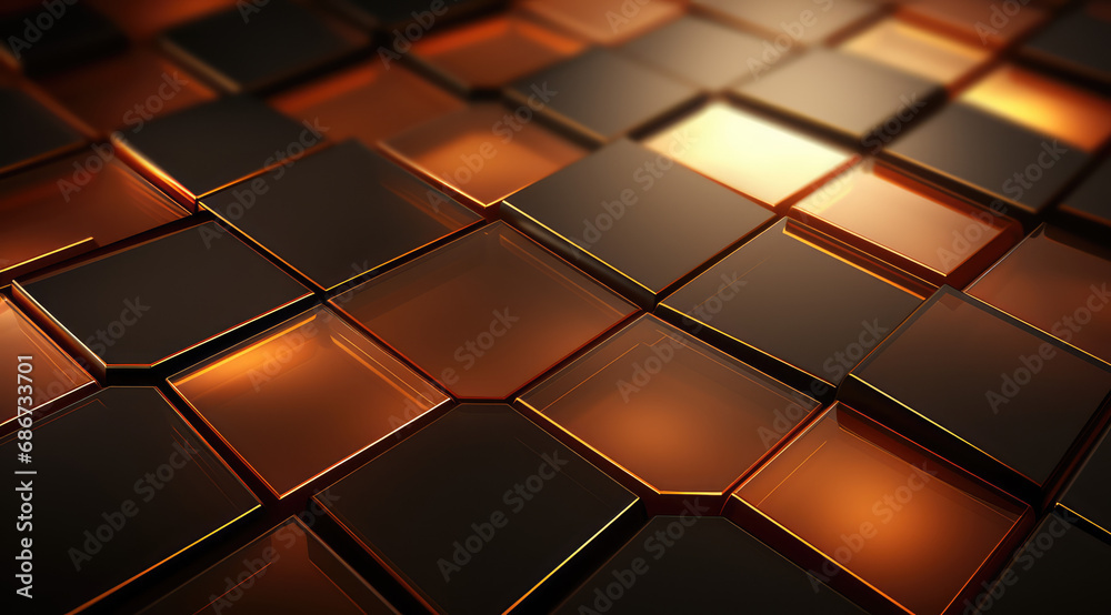 A close-up of a reflective bronze geometric pattern on the floor. A close-up of a reflective bronze geometric pattern on the floor.
