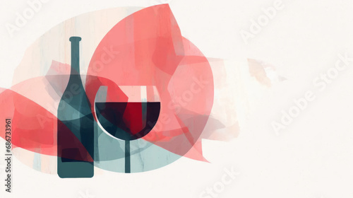 Wine art. Wine minimalistic minimalistic illustrations. Wine Bottle and glass. Bright colors. Watercolor style
