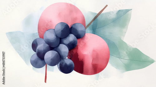 Grape. Wine art. Wine minimalistic minimalistic illustrations. Bright colors. Watercolor style