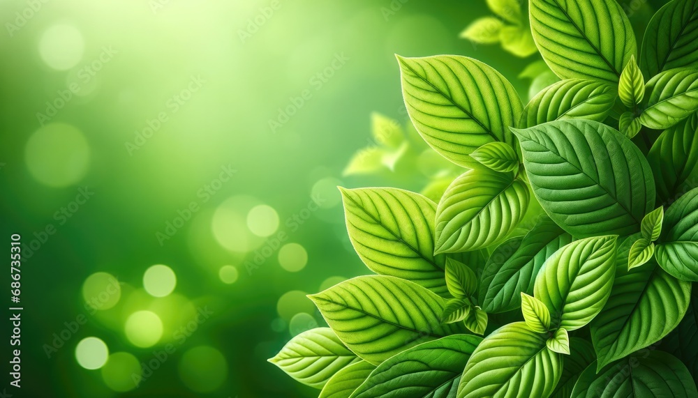 Vibrant Green Leaves Background with Bokeh Effect Vibrant Green Leaves Background with Bokeh Effect