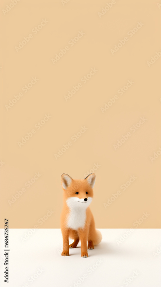 Obraz premium Ultra minimalism photography of a fox, pastel color phone background created with Generative Ai