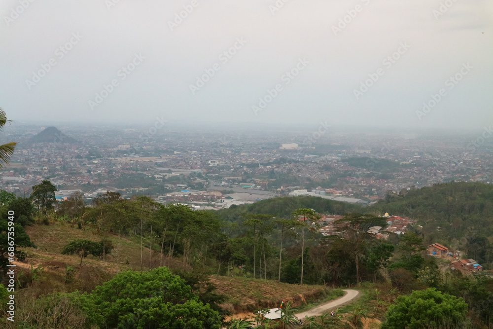 View of the city from the mountain in the afternoon