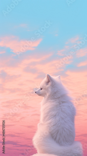 Ultra minimalism photography of a fox, pastel color phone background created with Generative Ai © Andrii Yablonskyi