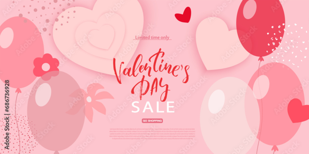 A banner for Valentine's Day. Balloons, confetti, hearts, flowers.Vector. A banner for Valentine's Day. Balloons, confetti, hearts, flowers.Vector.