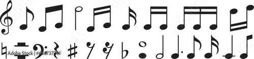 Vector set of all musical notes isolated in white background