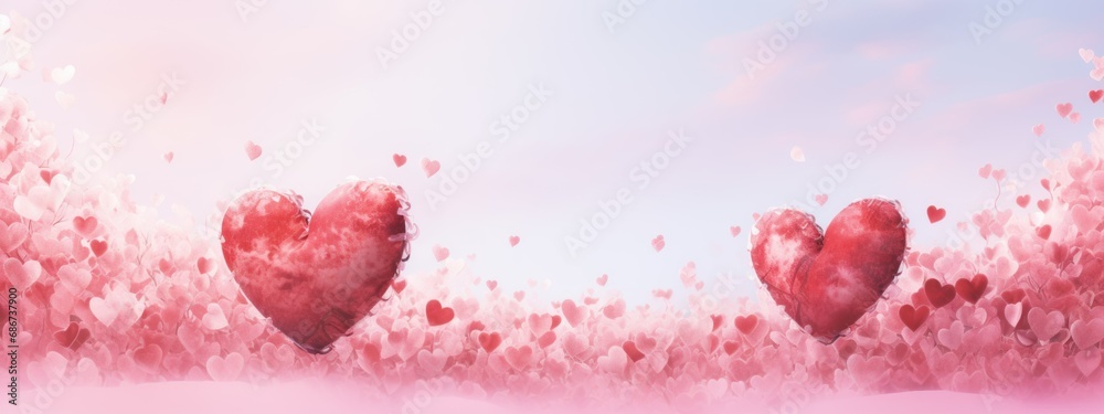 Valentine's Day banner with copy space in trendy color viva magenta pink and red