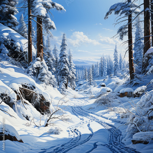 Winter snow landscapes. AI generativ.