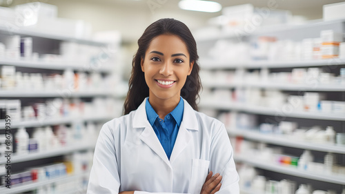  Friendly Female Pharmacist in Modern Pharmacy photo
