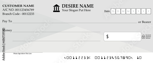 A Blank Checkbook With a White and Gray Background, a Bank Check Page With Fake Information