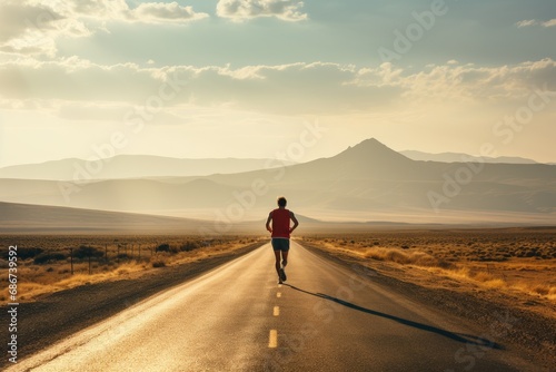 back male runner running on road photo