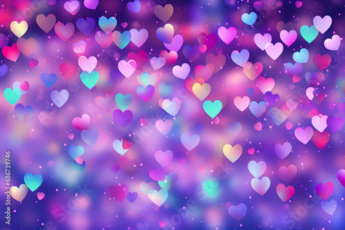 Abstract purple and pink background with small hearts. Blurred Y2K background for Valentine's Day.