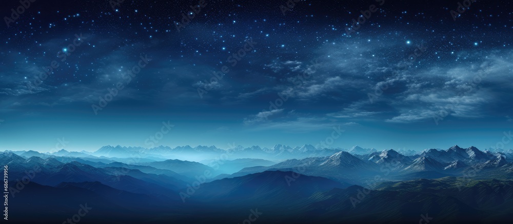 mountains with stars and outer space in the universe, Night view Starry sky with hills, Space Background.