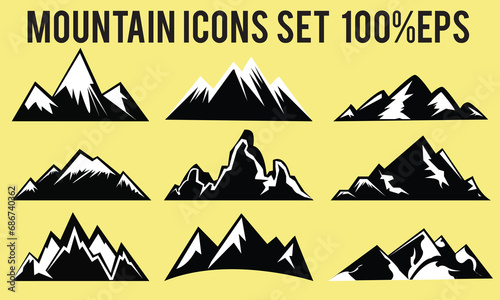 Set of mountains silhouettes. Mockups for creating logo, badges and emblems. Vector illustration