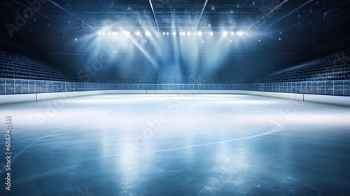 Ice hockey arena with lights in the background, toned image.