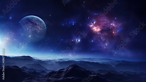 Planets, stars and galaxies in outer space showing the beauty of space exploration. photo