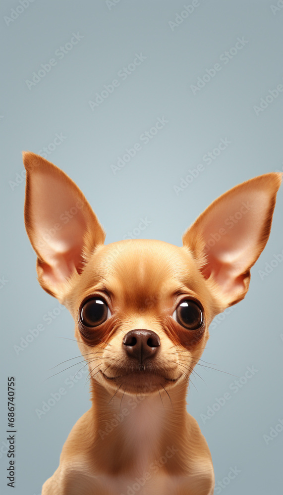 centered view, extreme close up of a cute chihuahua black and brown created with Generative Ai