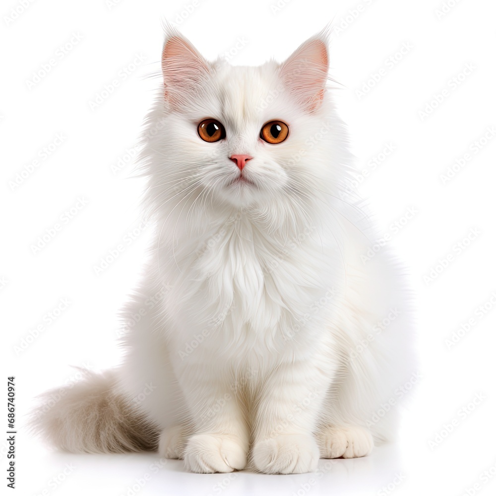 white cat white background